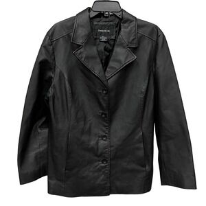Dunne & Cole Black Leather Blazer Jacket Womens Size L Professional Button Front